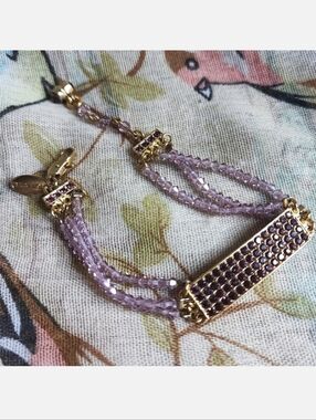 TOMMASSINI Purple Amethyst Bicone Beaded Gold Tone Bracelet Excellent Condition